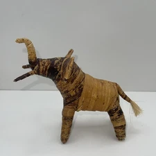 Unique Vintage Woven Raffia Grass Savannah Elephant 5.5”
