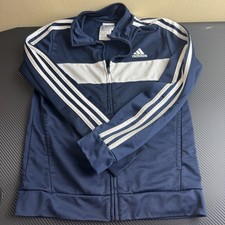 Adidas Kids Track Jacket Navy Blue White Stripe Full Zip Youth Size M 10/12 