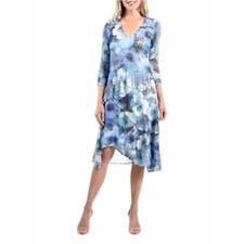 NWT Tango Mango Blue Floral V-Neck Tiered Dress - XXL