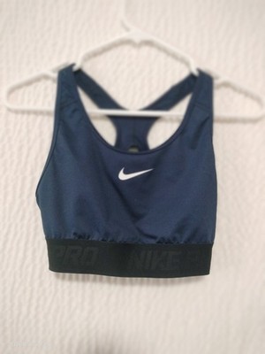 Nike Dri-Fit Swoosh Medium Support 1-Piece Pad Navy Sports Bra-M Black Band 0353