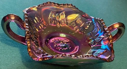 VINTAGE~~BON-BON~~BUTTERFLY DISH~~FENTON~~CARNIVAL GLASS~~AMETHYST~~MARIGOLD