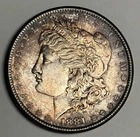 Toned BU 1881-S Morgan Silver Dollar, U.S. $1 Mint State Coin MS