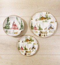 Servizio Piatti 18 Pezzi Natalizio In Porcellana Paesaggio Innevato Natalizio