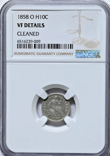 1858-O H 10C Liberty Seated Dime Coin NGC VF Details CLEANED #009