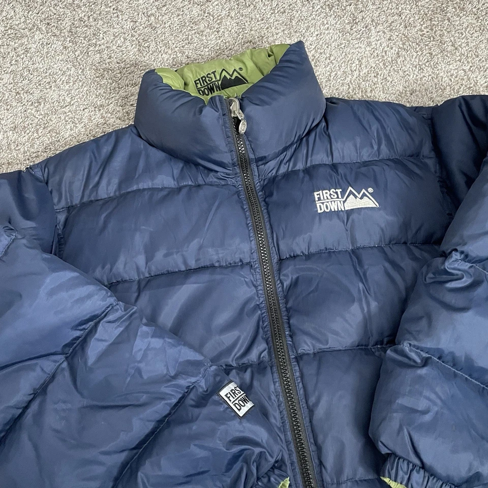 Vintage First Down Coat Mens XLNavy Green Puffer Down Filled Reversible 90s Gorp - Image 2 of 4