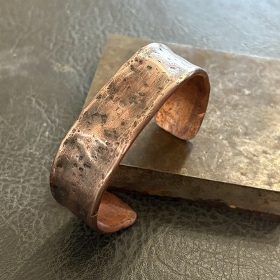 Pure Copper Men s Handmade Wide Thick Cuff, Hammered Concrete Finish Bracelet