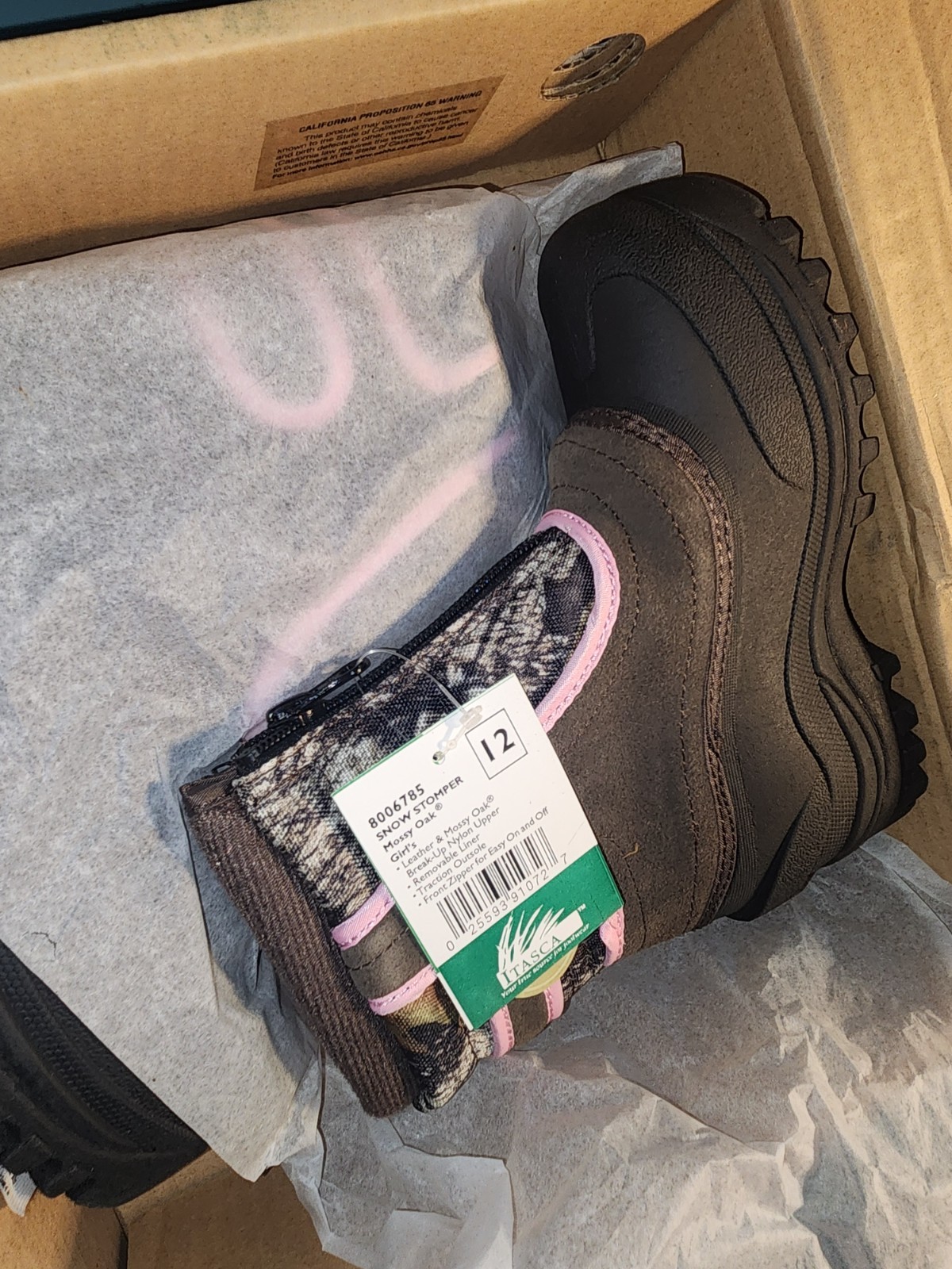 Itasca Youth Snow Boots Girls, Size 12  Pink Camo Snowstompers BRAND NEW In Box image 9