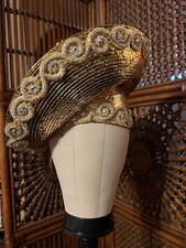 vintage jack mcconnell gold sequin rhinestone mid century fashion hat one size