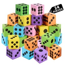 Neon Big Foam Dice Set - 24-Pack, Jumbo, and Colorful Dice for Kids - Ideal f...