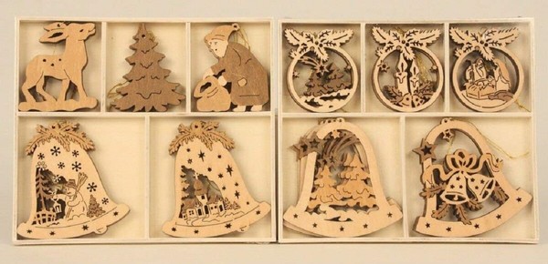 15 StüCk Fensterbilder HolzanhäNger Verschiedene Motive Baumschmuck Weihnachten-image