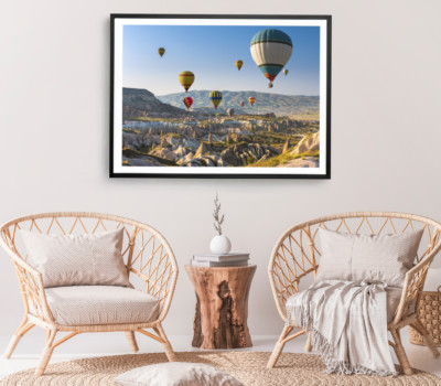 Rock Mountain Print, Air Balloons Wall Art, Cloudy Sky Framed Nature Wall Art