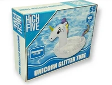 LARGE RAINBOW UNICORN POOL FLOAT GLITTER INFLATABLE SWIMMING RAFT INNER TUBE 