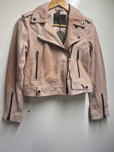 ALLSAINTS Dalby Suede Biker Jacket in Dusty pink Size 4 MSRP$549 New With tags - Picture 5 of 12