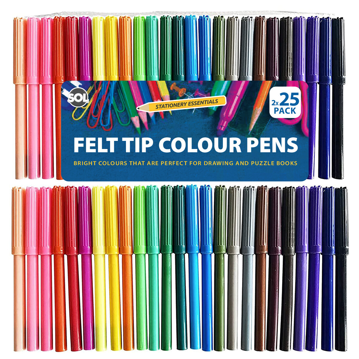 50 Felt Tip Pens Set Fine Fibre Drawing Markers Colouring Art School Colour  Kids