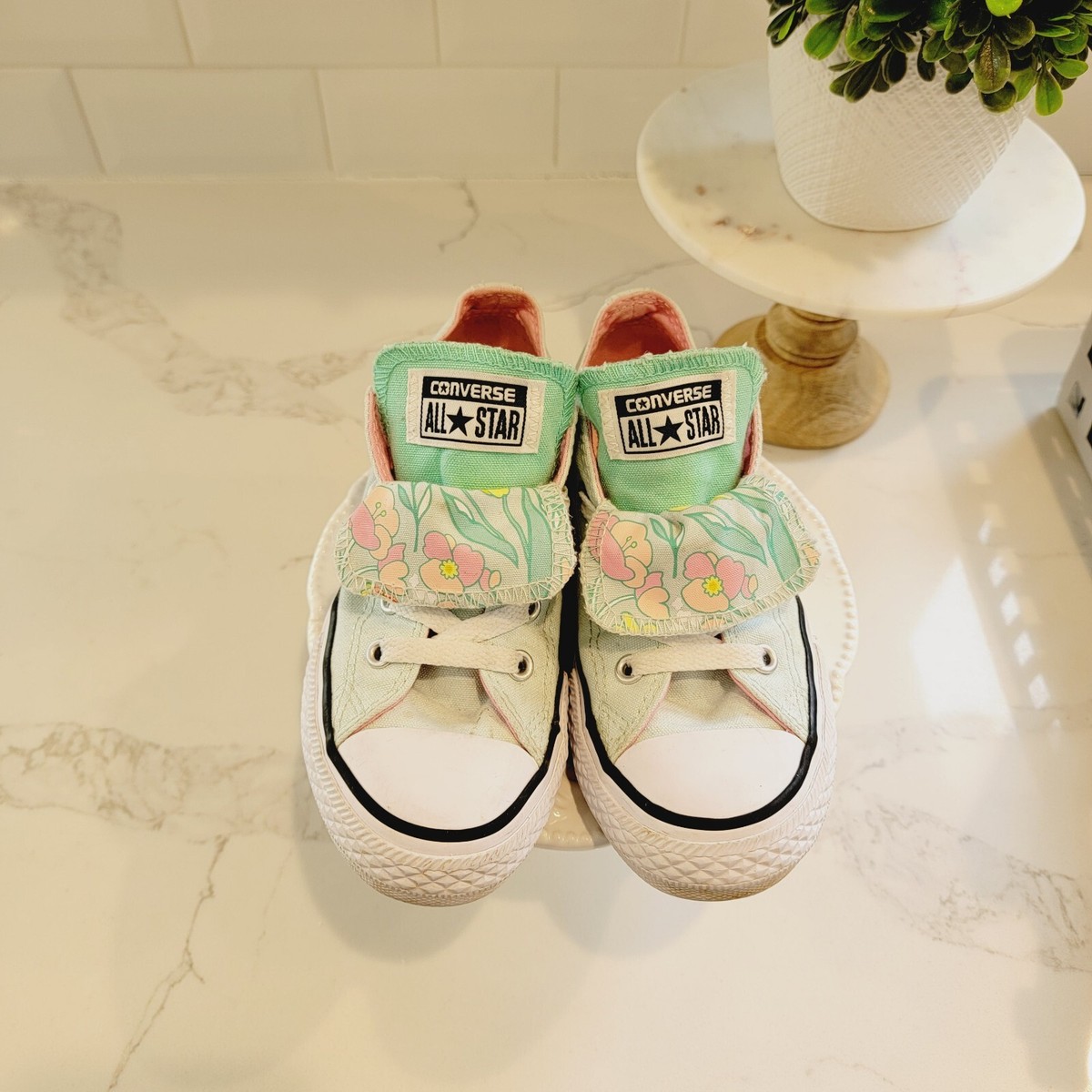 CONVERSE All-Star Floral Pink Girls Mint Double Tongue Low Top