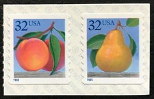 2495-95A 32 cent PEACH AND PEAR Coil Pair of 2 Mint NH OG