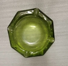 60s-70s Vintage Ashtray, Medium, Octagonal, Green glass
