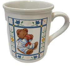 Vintage 1985 Butterfield Bear By Current Coffee Mug Tea Cup Flowers 3.5 in Japan