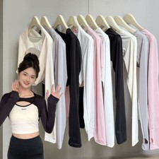 Plain Shrug Arm Cover Ladies Top Cardigan Cropped Cape Soft Long Sleeve Sport US