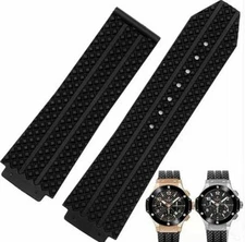 24mm Silicone Rubber Watch Strap Band Fits For Hublot Big Bang Tires Style Black