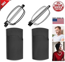2   Metal Compact Folding Anti-Blue Light Reading Glasses W/ Carrying Case USA