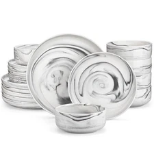 MALACASA 18-Piece Marble Grey Dinnerware Set Porcelain Bowl and Plate Set for 6