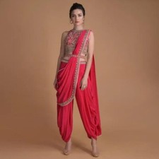 Latest Presenting Georgette Top And Dhoti With Red Dupatta For Festival Wear