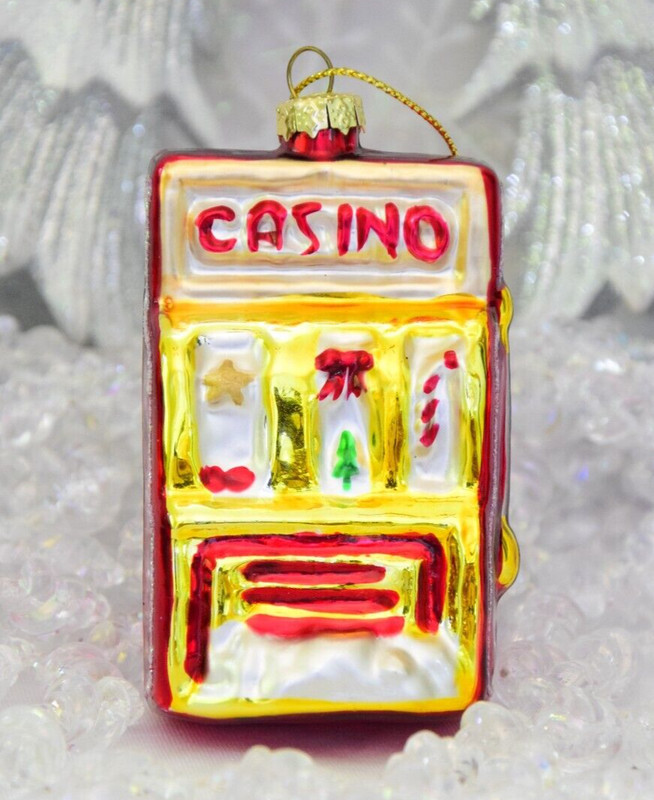 One Arm Bandit Slot Machine Glass Christmas Ornament