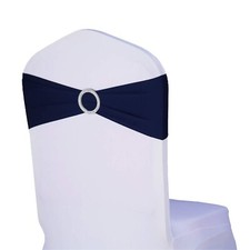Pack of 50 Spandex Navy Blue Chair Sashes for Party Decorations, Elastic Chai...