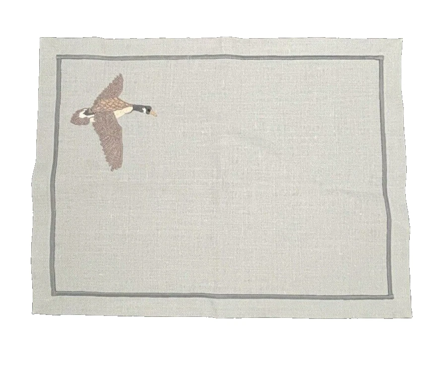 Blue-Gray Linen 17x13 Placemats Machine Stitched Embroidered Canadian Goose - Image 3 of 4