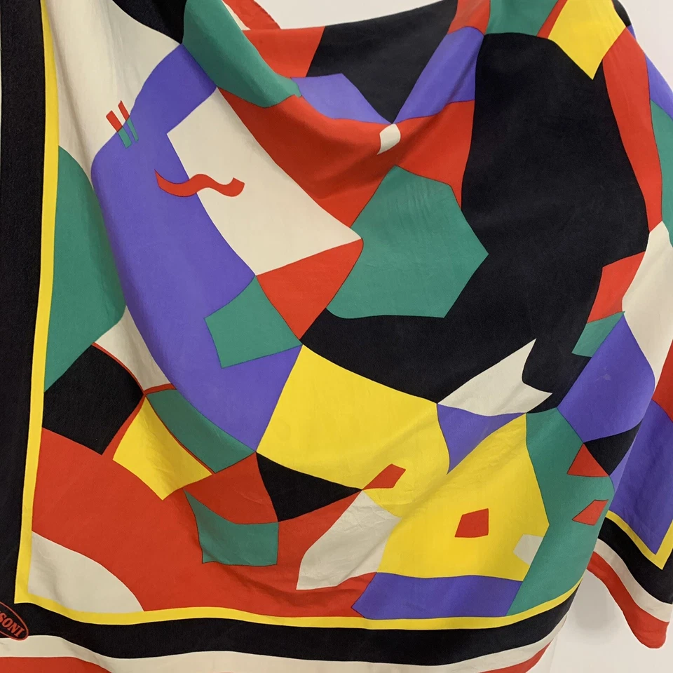 Bufanda de seda cuadrada roja a cuadros Missoni 34 pulgadas #A42 Foto 2 de 4