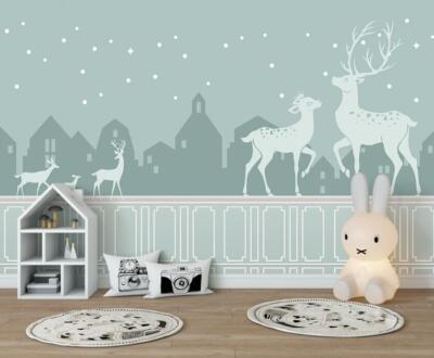 Autocollant Mural 3D 'Grasland Tier Hirsch' - Forêt Avec Cerf - Décor Amovible Et Repositionnable