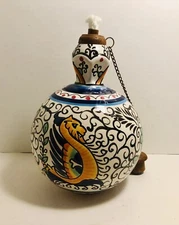 Large 13 x 7 round dragon themed oil lamp