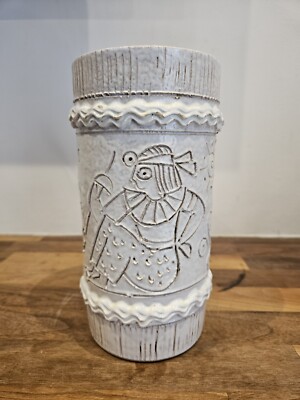 Italienische weiße Glasur Studiokeramik Vase - Sgraffito ägyptisches Design selten