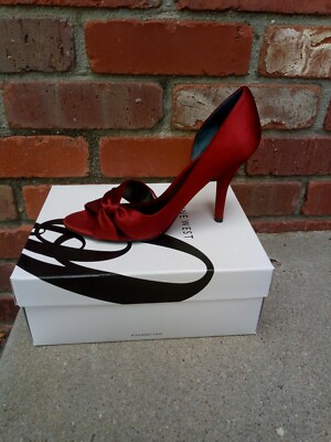 Nine West Red Satin Open-Toed Heels In Red, Size