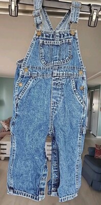 Faded Glory Vintage Denim Overalls Size 18 Mths, Adjustable Straps, 5 Pockets