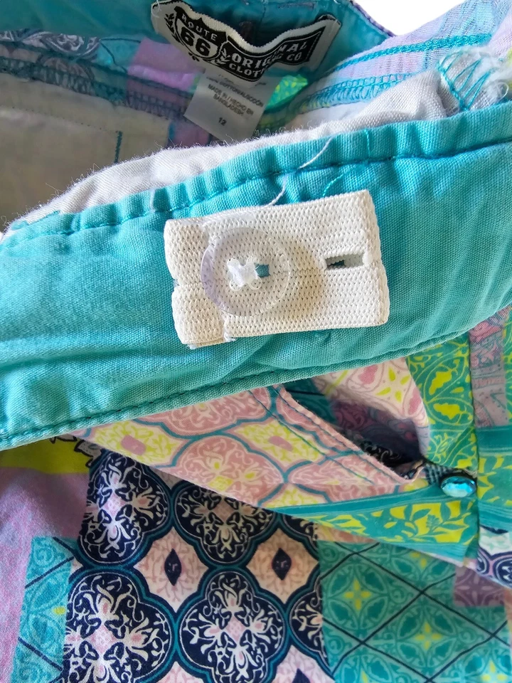 ROUTE 66 Girls Youth Turquoise Purple Patchwork Adjustable Shorts ~ Size 12 - Image 4 of 4