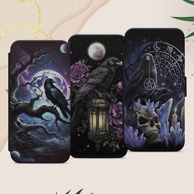 Handyhülle Raven Crow Gothic Dark für iPhone Samsung Pixel Flip Wallet