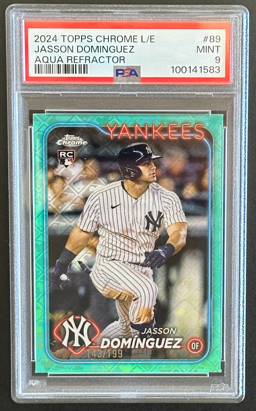 2024 Topps Chrome #89 Jasson Dominguez Aqua Refractor RC /199 PSA 9 + Bonus Raw