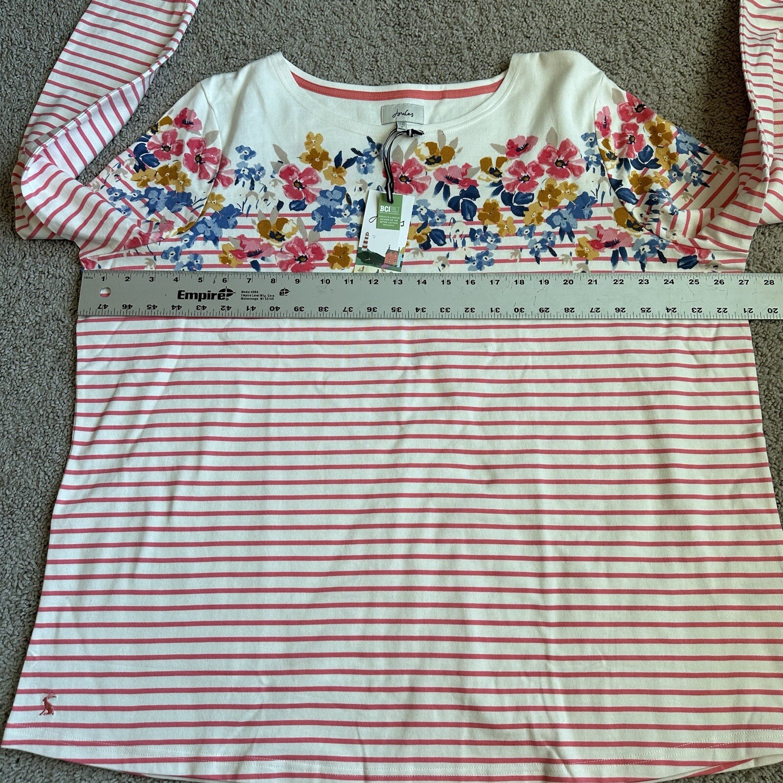 Joules Harbour Print Long Sleeve Top Floral Pink Cream Striped Size 22 New Rare image 8