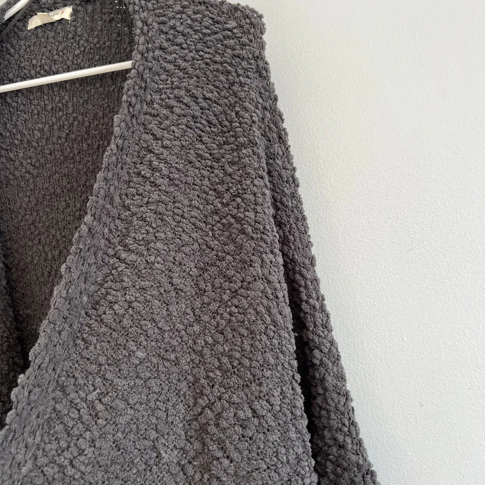 Umgee Womens Open Front Cardigan Gray Sz XL Popcorn Dolman Sleeve Pocket Boho - Image 4 of 4