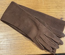  11 Vintage Ladies Dark Brown Soft Suede Leather Gloves 22  