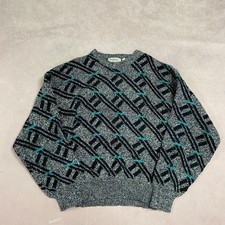 Vintage Knitted Jumper Abstract Patterned Grandad Knit Sweater Men's M