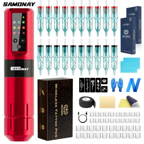 Wireless Tattoo Machine Kit Complete Tattoo Set with 20PCS Cartridge Makeup Tool - Zdjęcie 15 z 18
