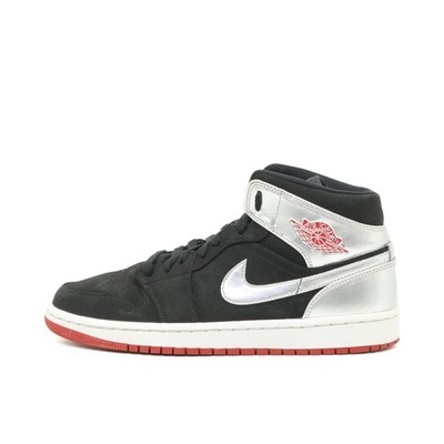 Nike Herren Air Jordan 1 Mid Sneaker Schwarz/Silber/Rot Limitierte Auflage EU 42