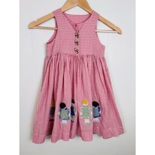 VTG 90s 3T-4T Girls Handmade Pink Gingham Cotton Sundress Jumper Appliqu 