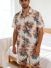 2-Piece Set Men Summer Outfit Short Sleeve Sweatshirt T Shirts And Shorts Suits