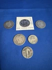3 Barber Silver Half Dollars 1-Walking Liberty 1/2 Dollar and 2 Silver Quarters