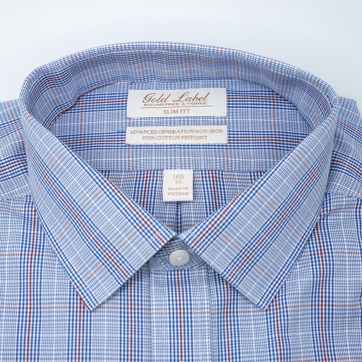 Roundtree Yorke Gold Label Shirt 16.5"-33" SLIM FIT Blue Red White Non-Iron  NWT