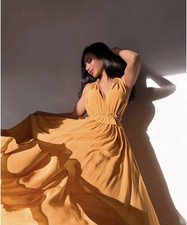 ZARA NEW WOMAN LONG VOLUMINOUS DRESS MUSTARD REF: 2755/028